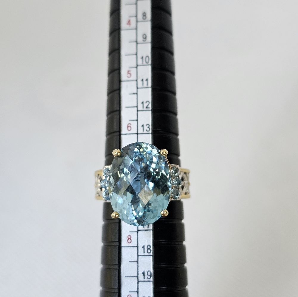 Natural Gems En Vogue Swiss Blue Topaz  Palladium Sterling Silver 18K Size 7 - Picture 9 of 9
